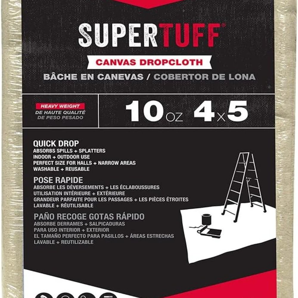 Trimaco SuperTuff Canvas Drop Cloth, 4 x 5 feet, 10 Oz + (3) Art Canvas Painting